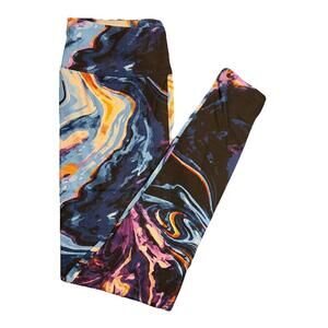 NWT LuLaRoe Abstract Swirl Print Blue Purple & Orange Leggings Size OS (2-10)